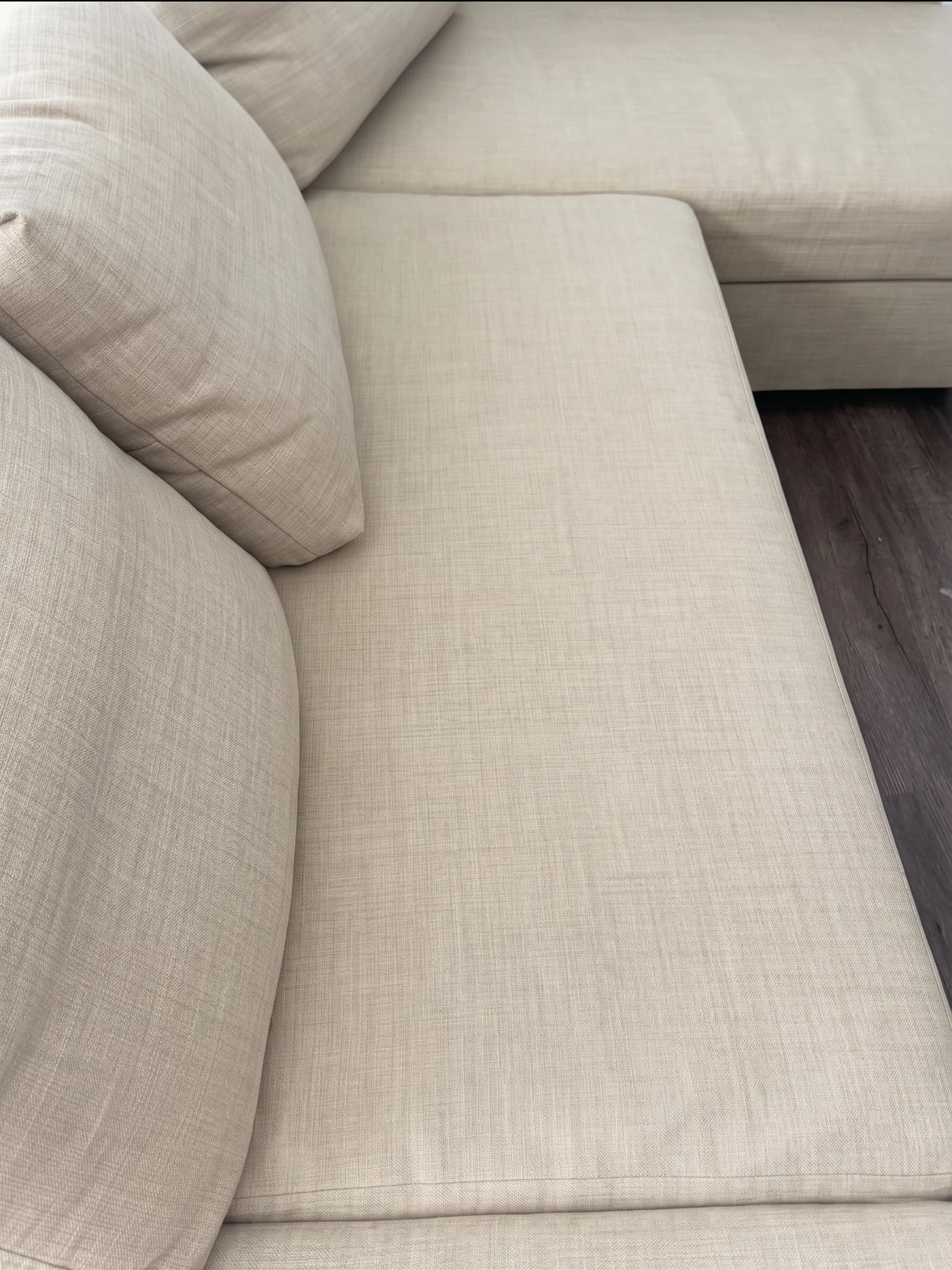 Sofa after cleaning showing improved appearance
