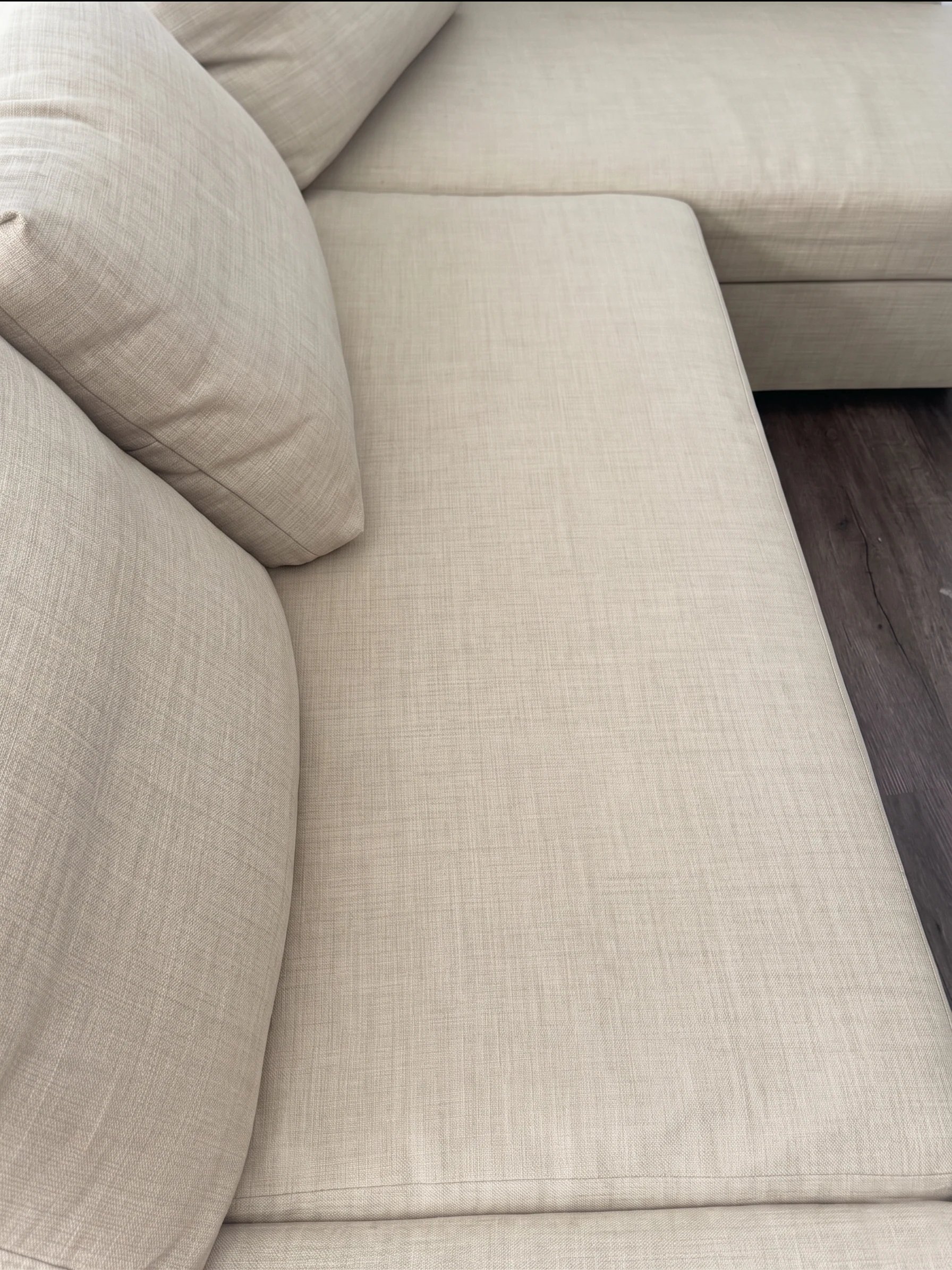 Sofa after cleaning showing improved appearance