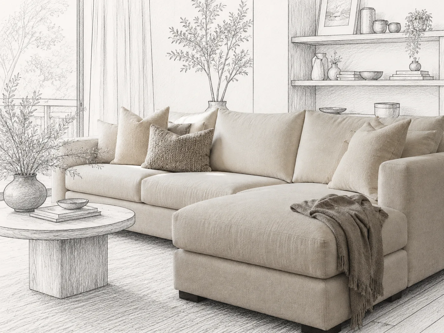 Upholstered sofas in a home setting